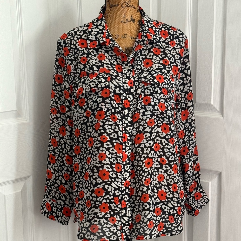 Banana Republic Red and Black Floral Button-Down Shirt